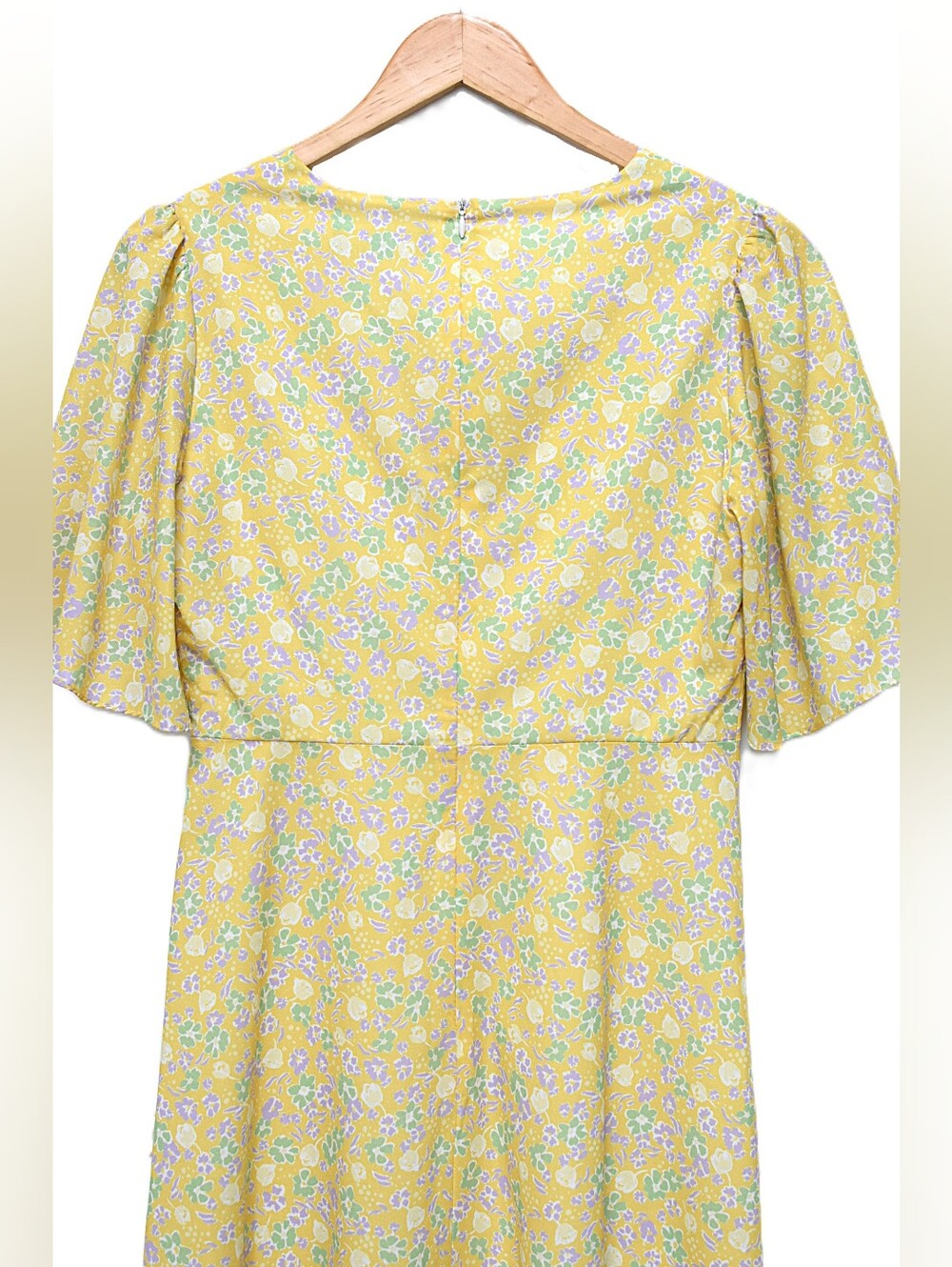 Anthropologie OPT enata Yellow Floral Flutter Sleeve High Slit Midi Dress Sz S - Picture 9 of 12